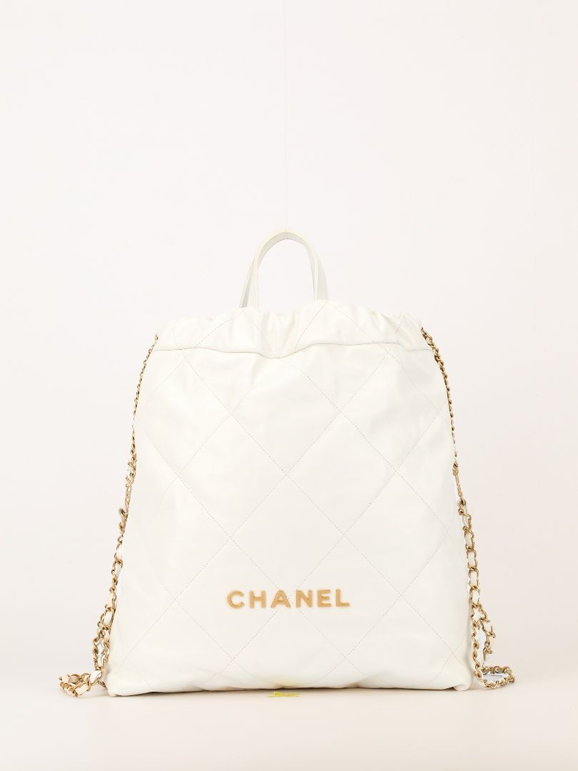 White Large 22 Quilted Backpack With GHW