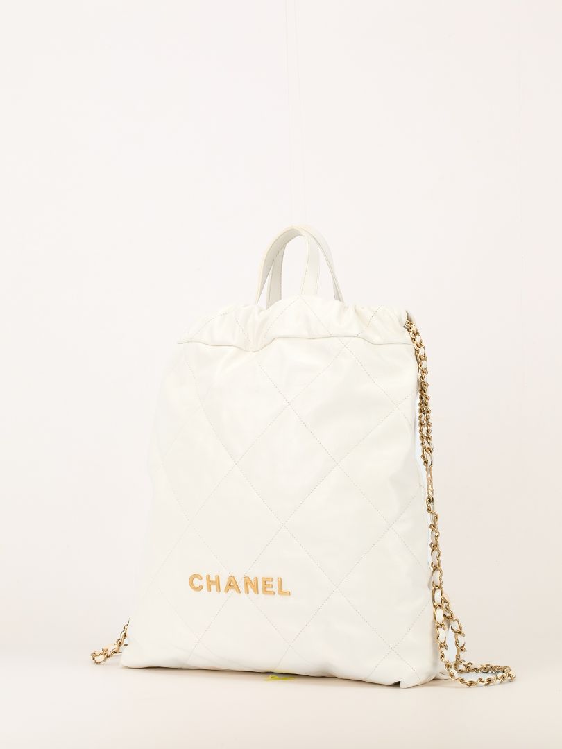 White Large 22 Quilted Backpack With GHW