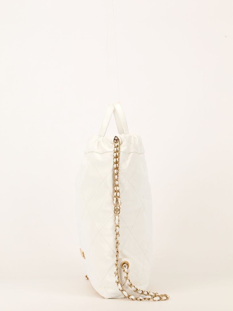 White Large 22 Quilted Backpack With GHW