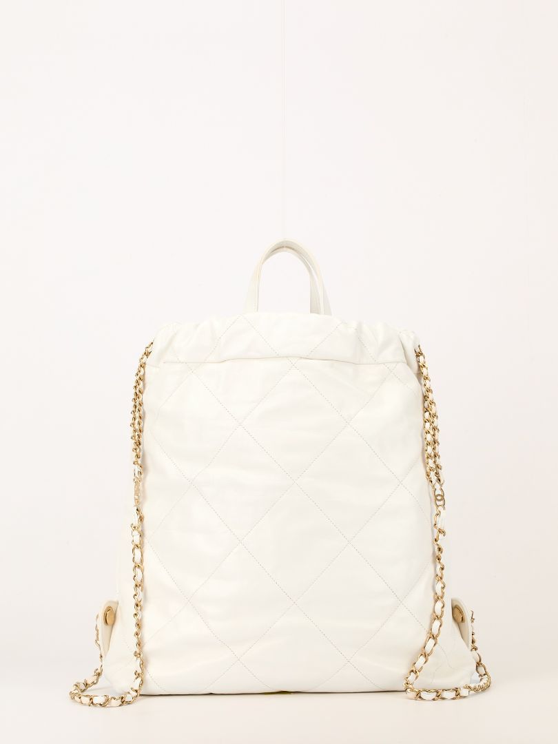 White Large 22 Quilted Backpack With GHW