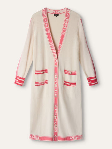 Cream & Pink Biarritz-Deuville Long Cashmere Cardigan