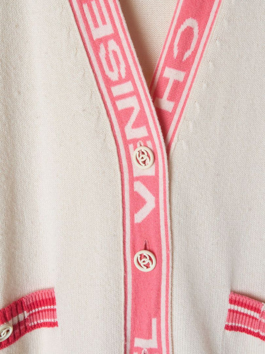 Cream & Pink Biarritz-Deuville Long Cashmere Cardigan