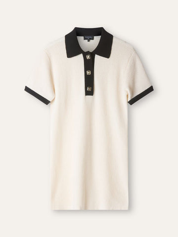 Cream & Black Knitted Polo Dress