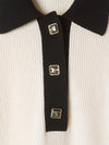 Cream & Black Knitted Polo Dress