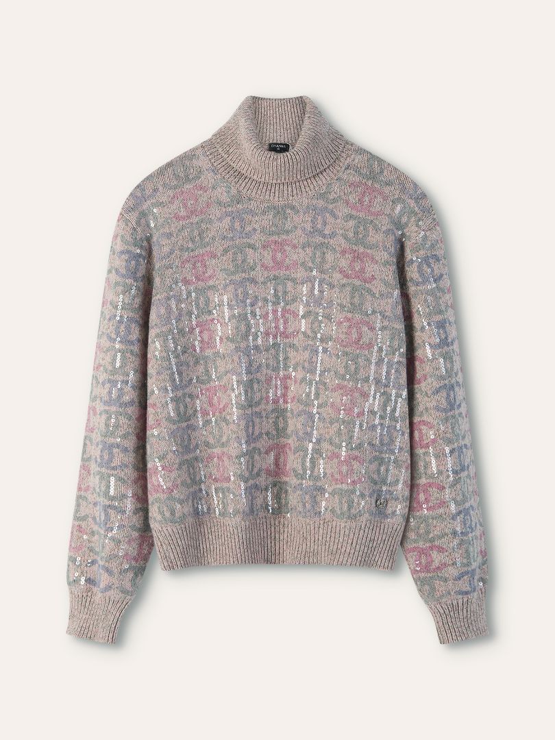 Pink 22K Sequined Turtleneck Jumper