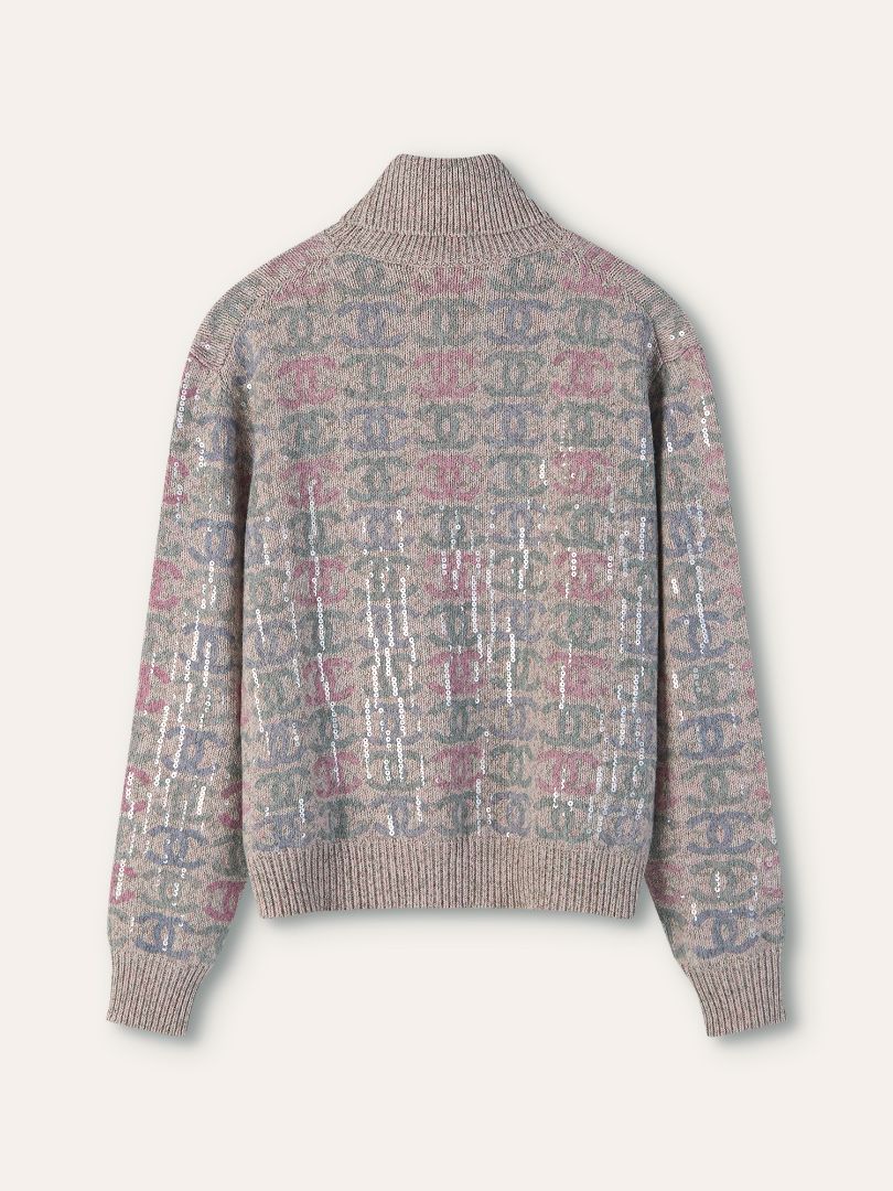 Pink 22K Sequined Turtleneck Jumper