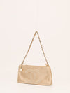 Beige Satin Pearl Clutch Shoulder Bag With SHW