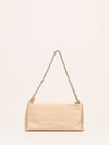 Beige Satin Pearl Clutch Shoulder Bag With SHW