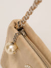 Beige Satin Pearl Clutch Shoulder Bag With SHW