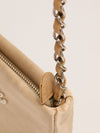 Beige Satin Pearl Clutch Shoulder Bag With SHW