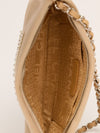 Beige Satin Pearl Clutch Shoulder Bag With SHW