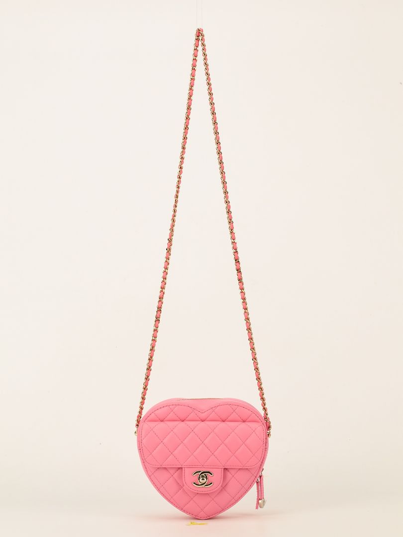 Large Pink Quilted Love Heart Bag With GHW