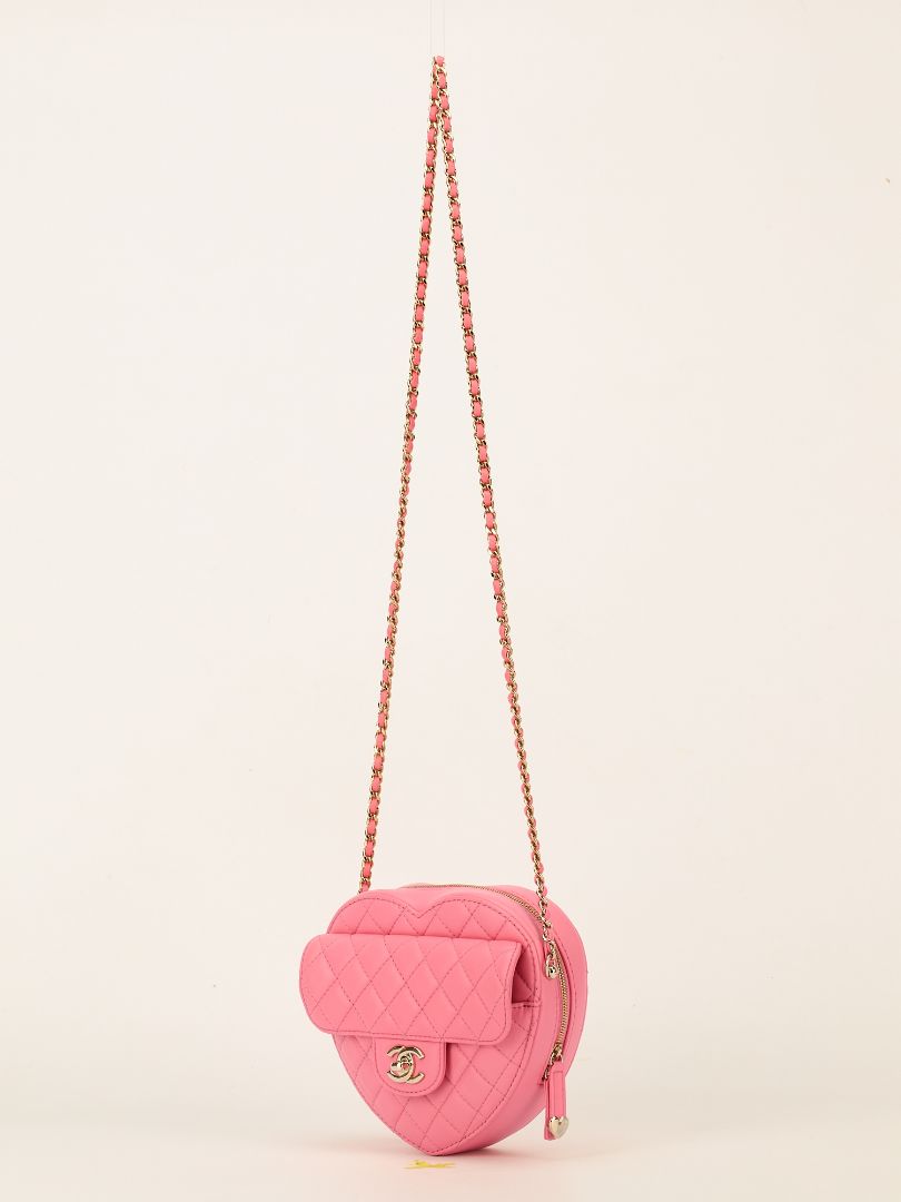 Large Pink Quilted Love Heart Bag With GHW