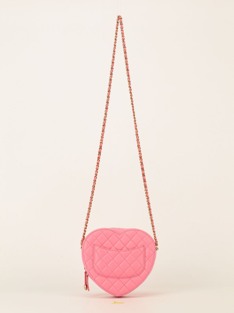 Large Pink Quilted Love Heart Bag With GHW