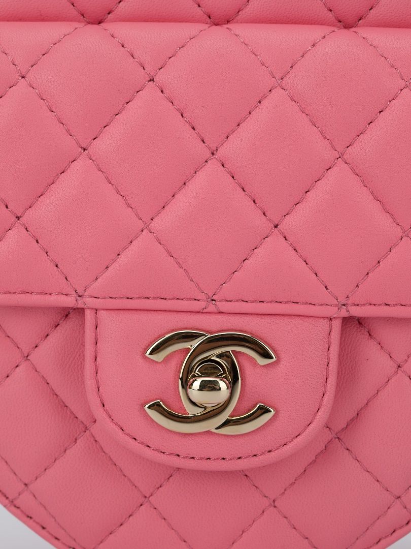 Large Pink Quilted Love Heart Bag With GHW