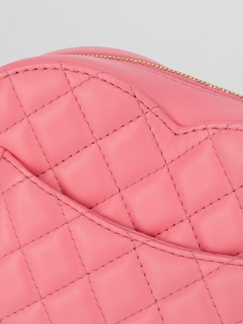 Large Pink Quilted Love Heart Bag With GHW