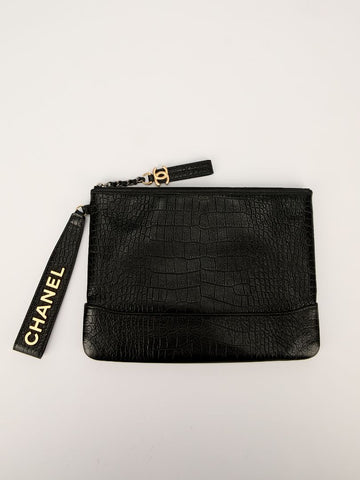 Black Crocodile Embossed Wristlet Clutch