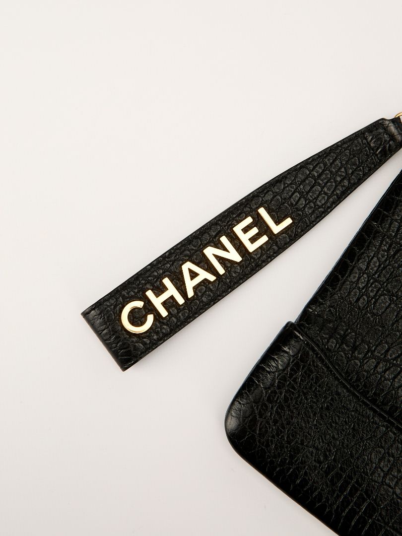 Black Crocodile Embossed Wristlet Clutch