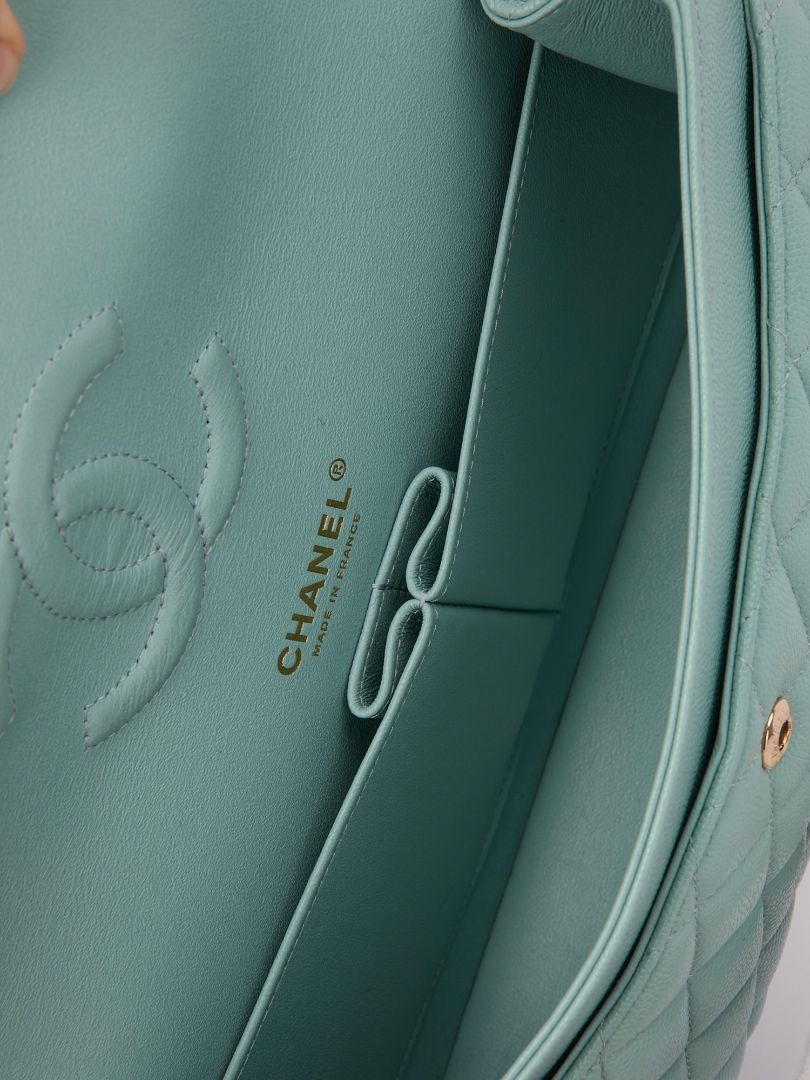 Tiffany Blue Medium Quilted Caviar Classic Double Flap Bag With Champagne HW