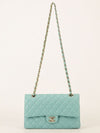 Tiffany Blue Medium Quilted Caviar Classic Double Flap Bag With Champagne HW