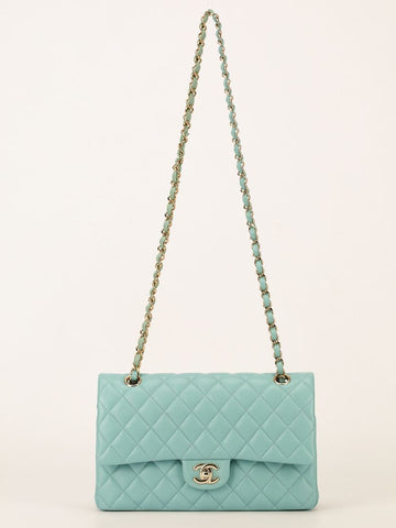 Tiffany Blue Medium Quilted Caviar Classic Double Flap Bag With Champagne HW