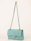 Tiffany Blue Medium Quilted Caviar Classic Double Flap Bag With Champagne HW