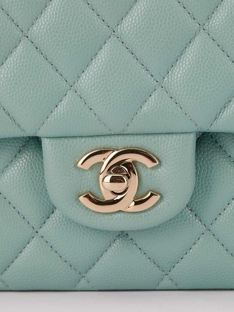 Tiffany Blue Medium Quilted Caviar Classic Double Flap Bag With Champagne HW