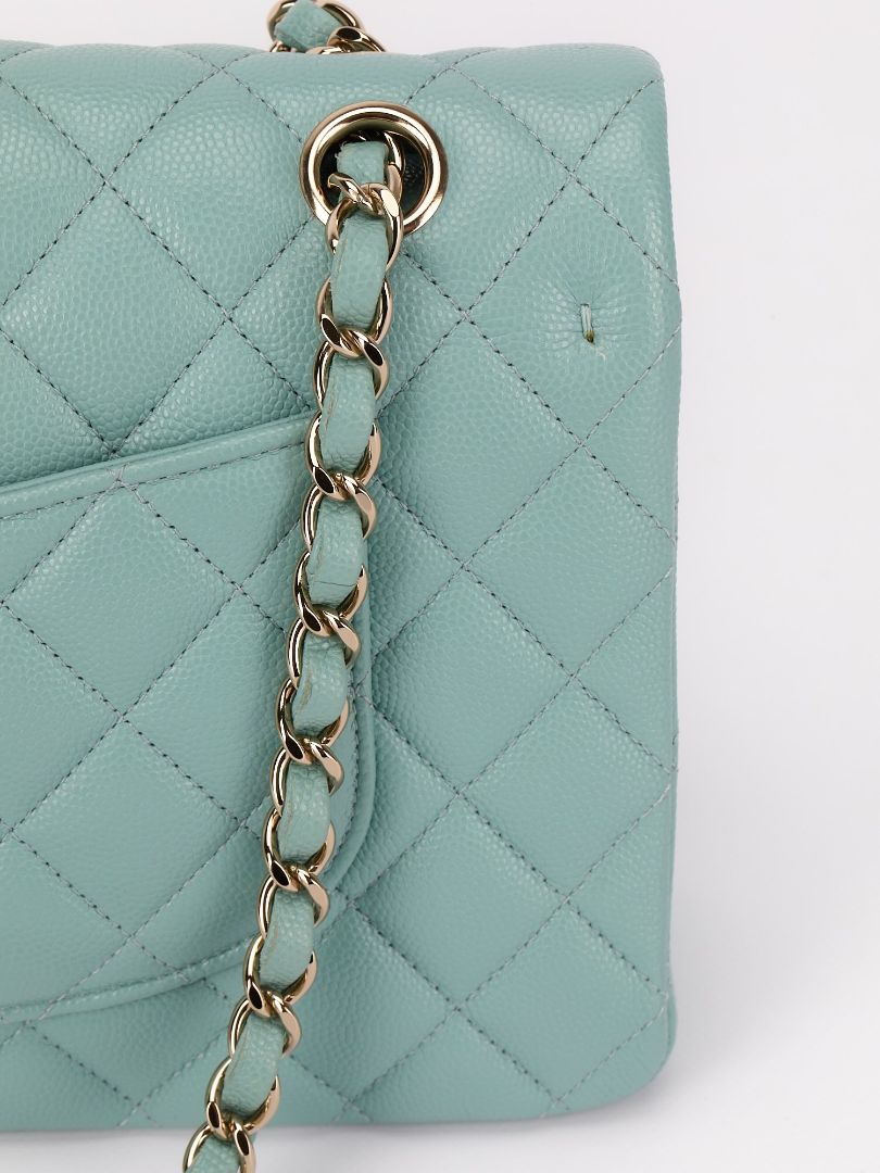 Tiffany Blue Medium Quilted Caviar Classic Double Flap Bag With Champagne HW