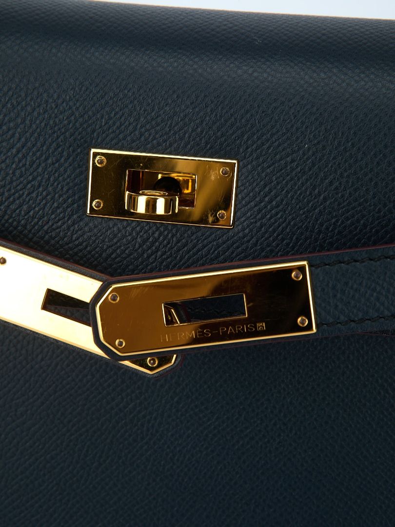 Kelly Contour Sellier 28 Blue Indigo & Rouge H Veau Epsom With GHW 2015 T Stamp