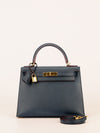 Kelly Contour Sellier 28 Blue Indigo & Rouge H Veau Epsom With GHW 2015 T Stamp