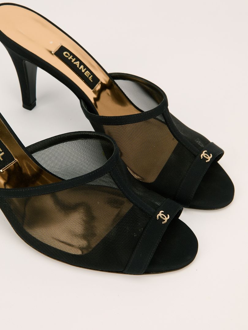 Black Mesh Peep Toe Mules