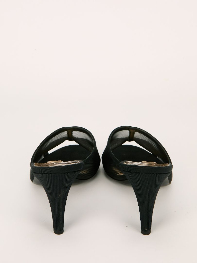 Black Mesh Peep Toe Mules