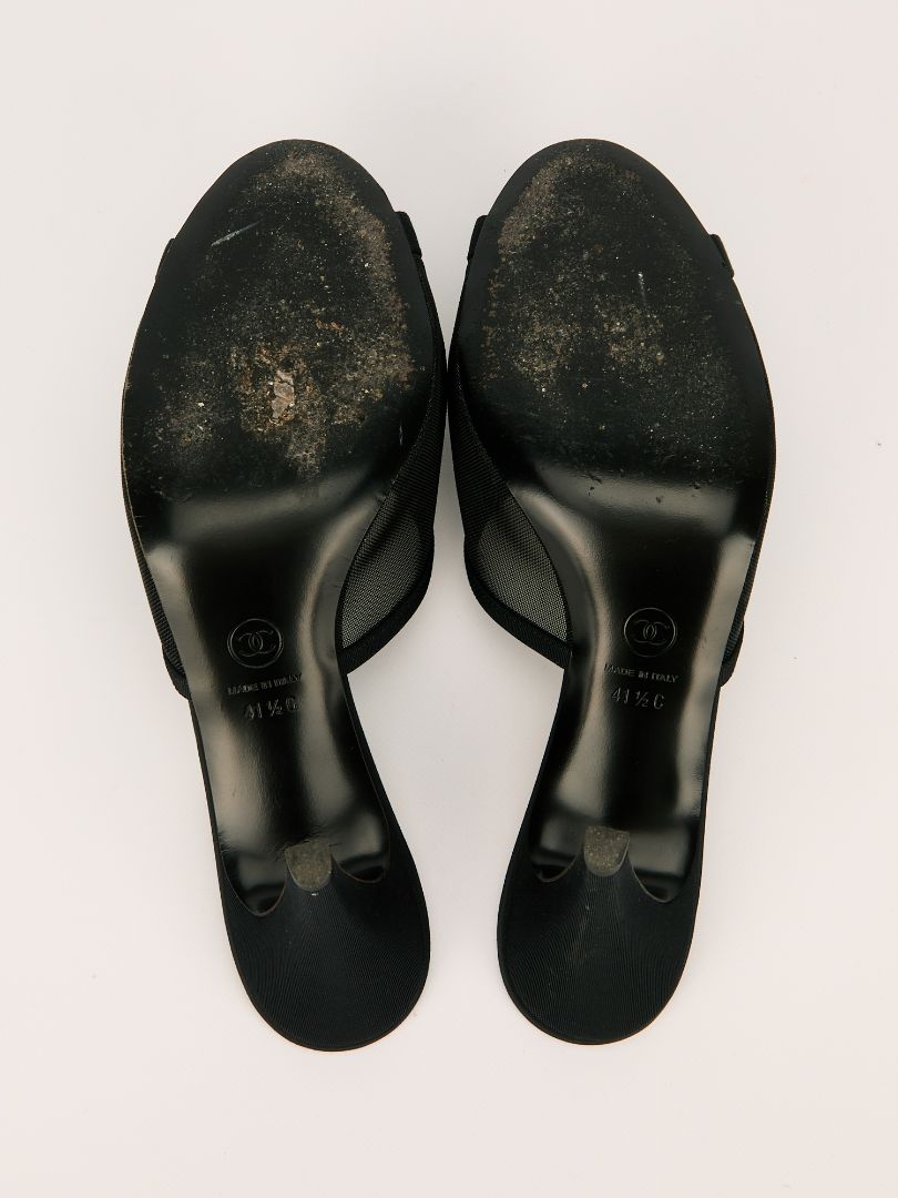 Black Mesh Peep Toe Mules