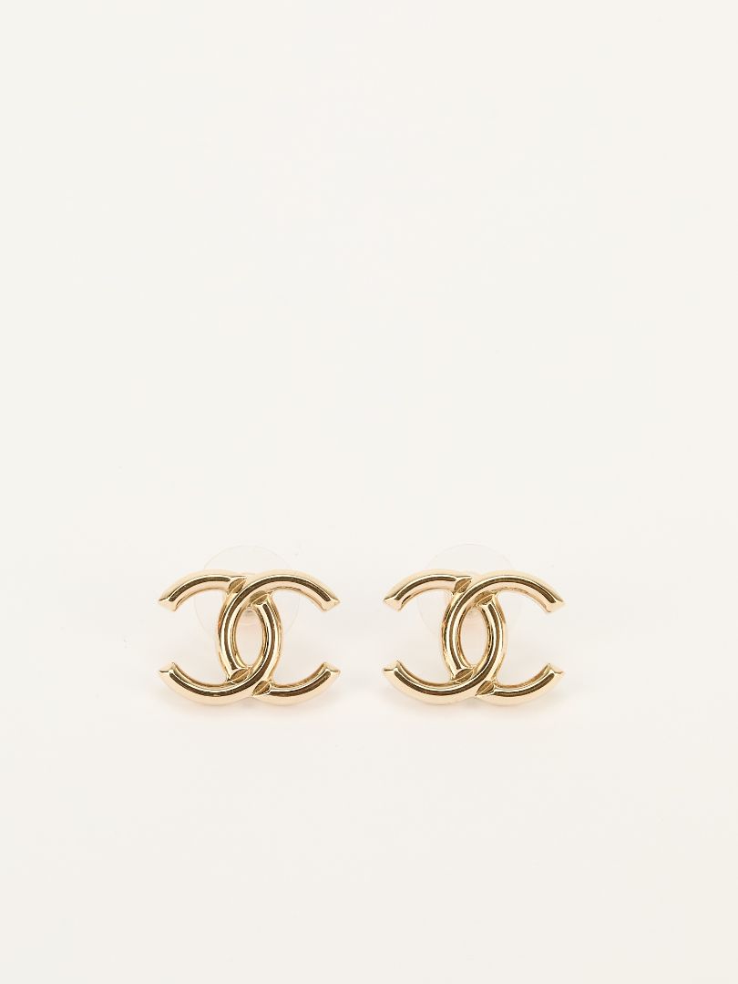Gold CC Logo Stud Earrings