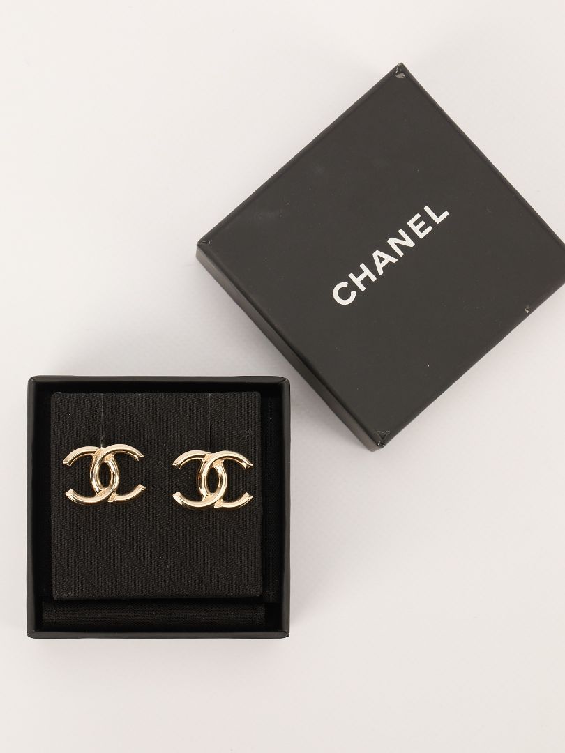 Gold CC Logo Stud Earrings