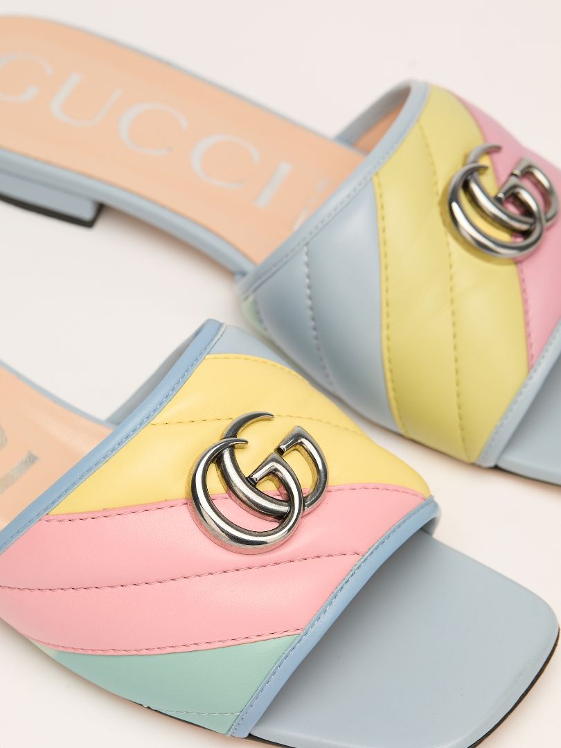 Rainbow Pastel Matelassé Leather Slide