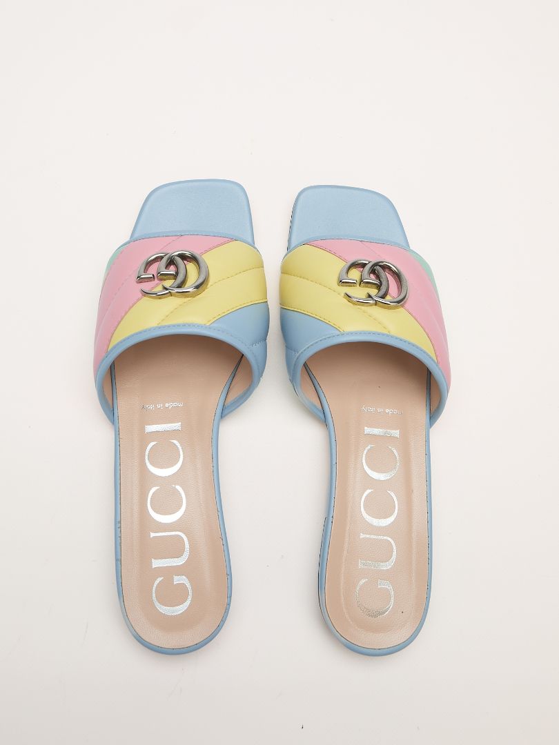 Rainbow Pastel Matelassé Leather Slide
