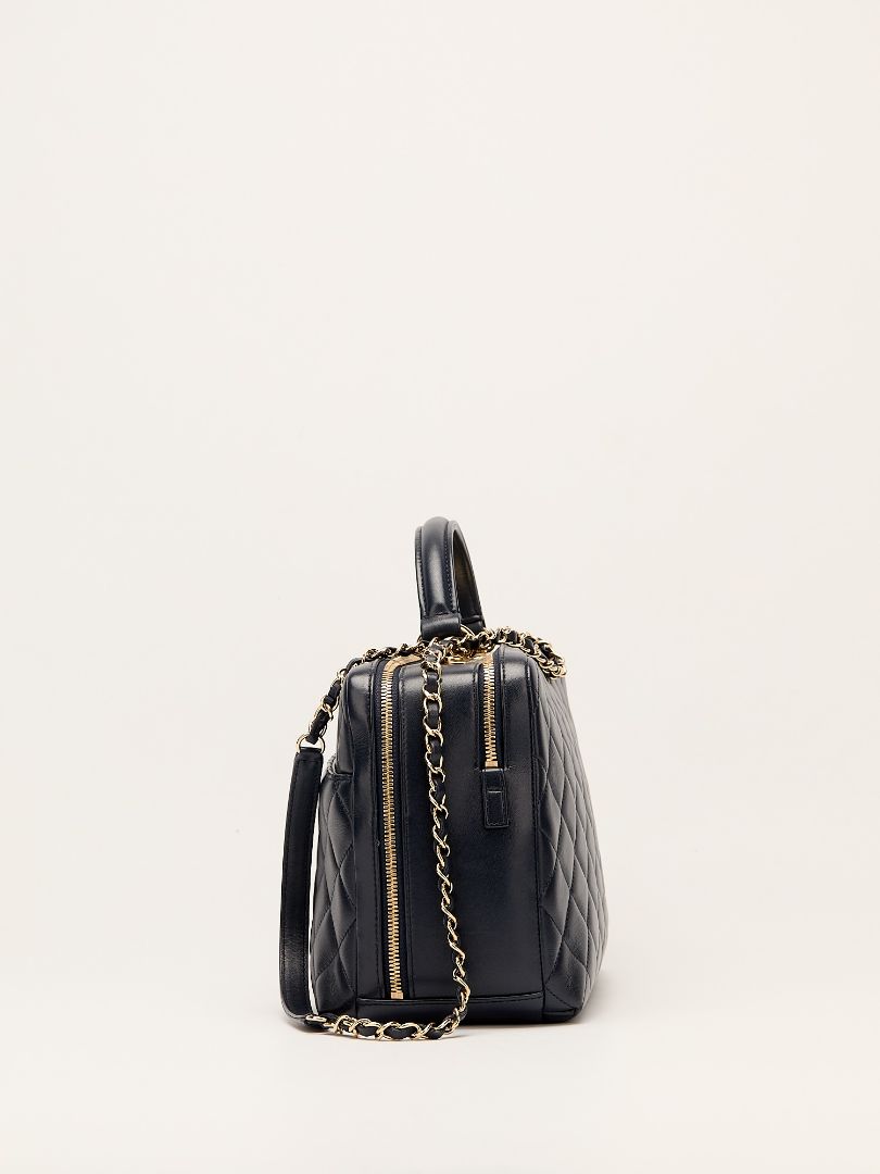Navy Trendy CC Quilted Top Handle Bowling Bag With GHW