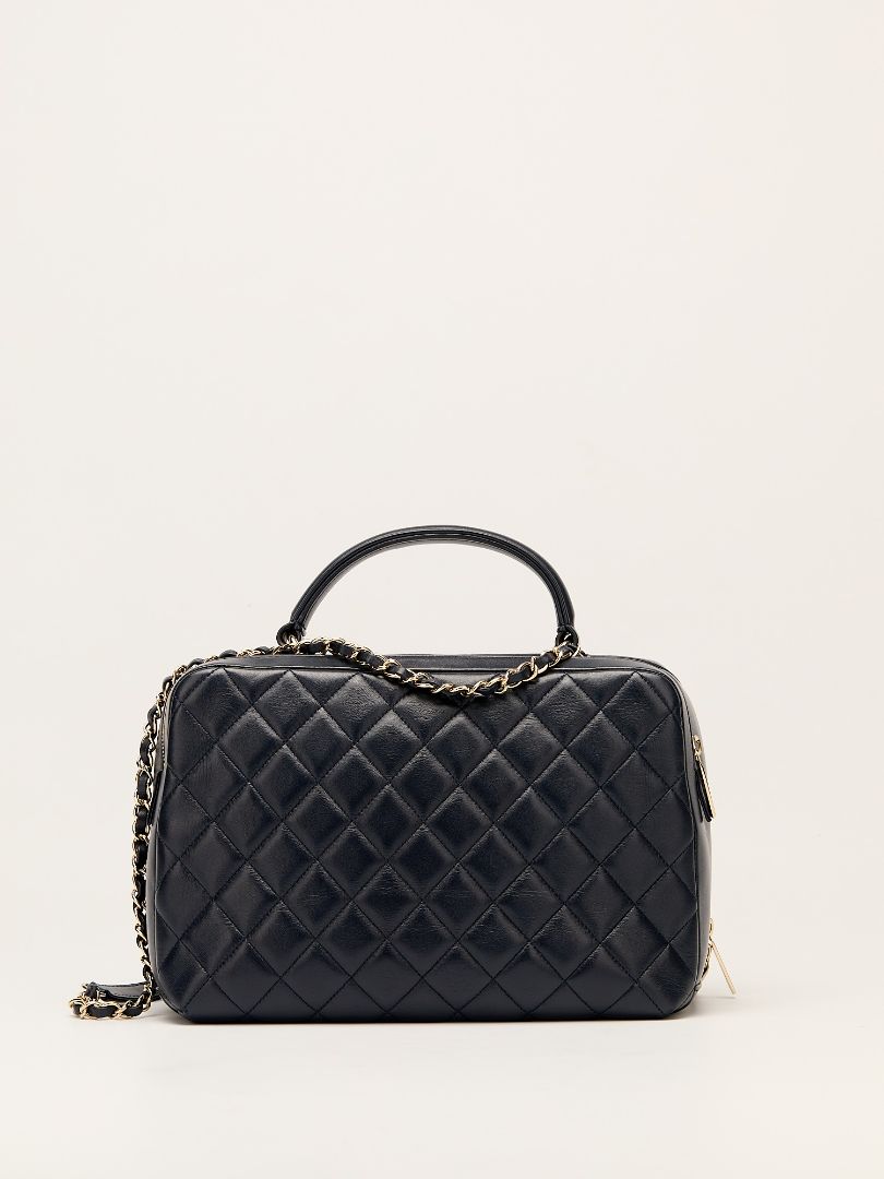 Navy Trendy CC Quilted Top Handle Bowling Bag With GHW