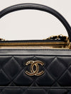 Navy Trendy CC Quilted Top Handle Bowling Bag With GHW