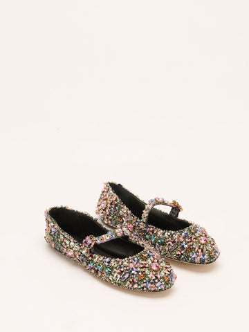 Multi Gem Embellished Mary Jane Flats
