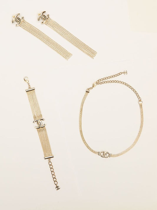 Champagne CC Tassel Chain Jewellery Set