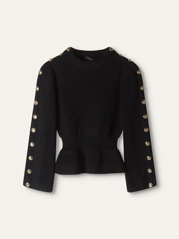 Black Embellished Peplum Sweater
