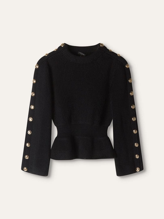 Black Embellished Peplum Sweater