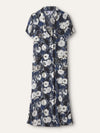 Navy & White Embellished Camellia Button Down Dress