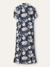 Navy & White Embellished Camellia Button Down Dress