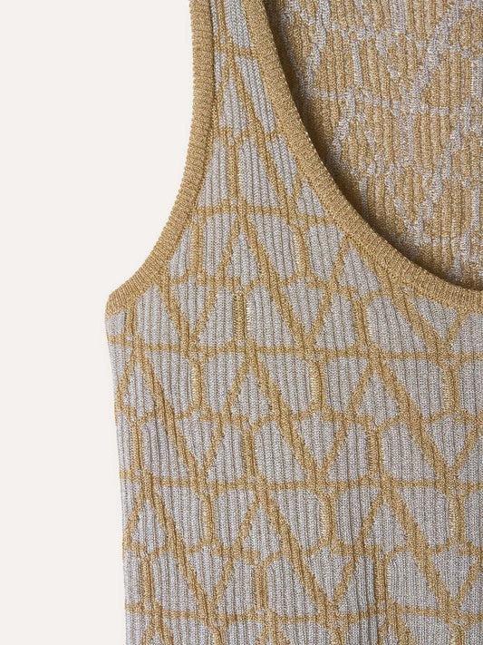 Gold & Silver Metallic Jacquard Knit Tank Top