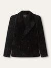 Black Double Breasted Camellia Velvet Blazer