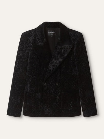 Black Double Breasted Camellia Velvet Blazer