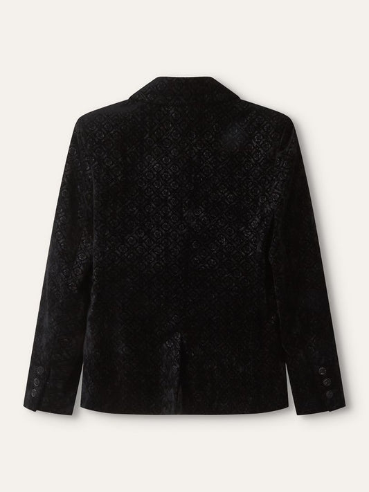 Black Double Breasted Camellia Velvet Blazer